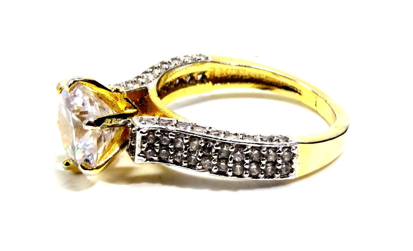 Jewelshingar Jewellery American Diamond Clear Colour Size 16 Gold Plated Ring For Girls ( 93328RIN )