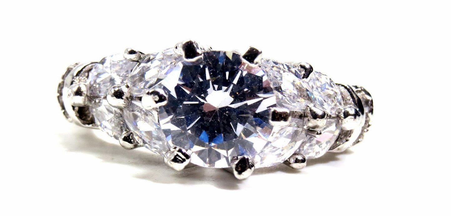 Jewelshingar Jewellery American Diamond Clear Colour Size 14 Silver Plated Ring For Girls ( 93338RIN )