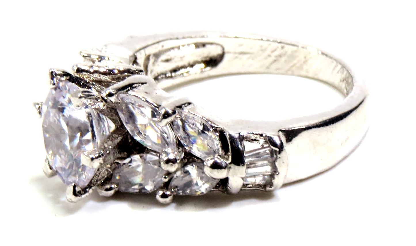 Jewelshingar Jewellery American Diamond Clear Colour Size 14 Silver Plated Ring For Girls ( 93338RIN )