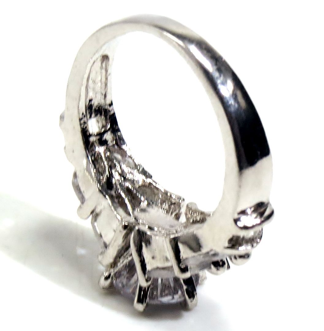 Jewelshingar Jewellery American Diamond Clear Colour Size 14 Silver Plated Ring For Girls ( 93338RIN )