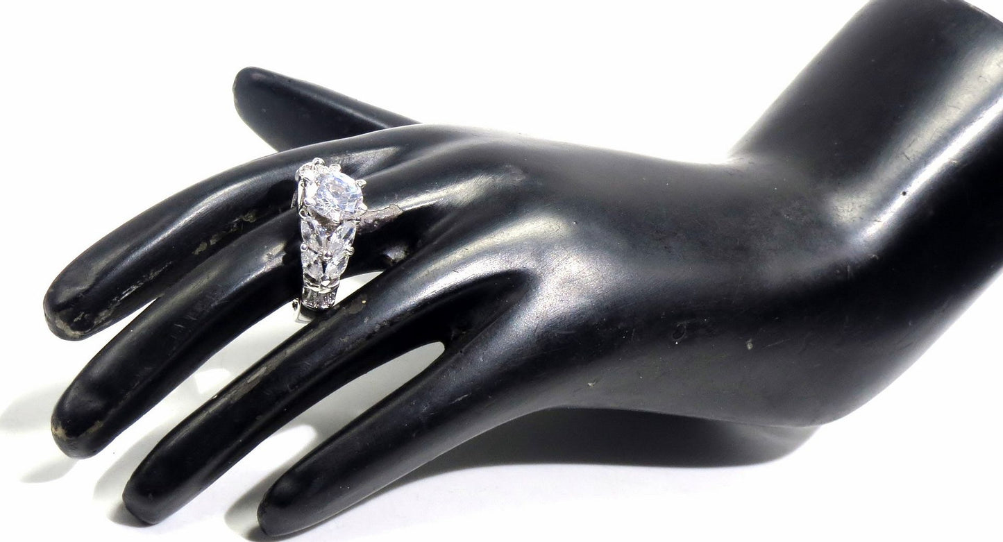 Jewelshingar Jewellery American Diamond Clear Colour Size 14 Silver Plated Ring For Girls ( 93338RIN )