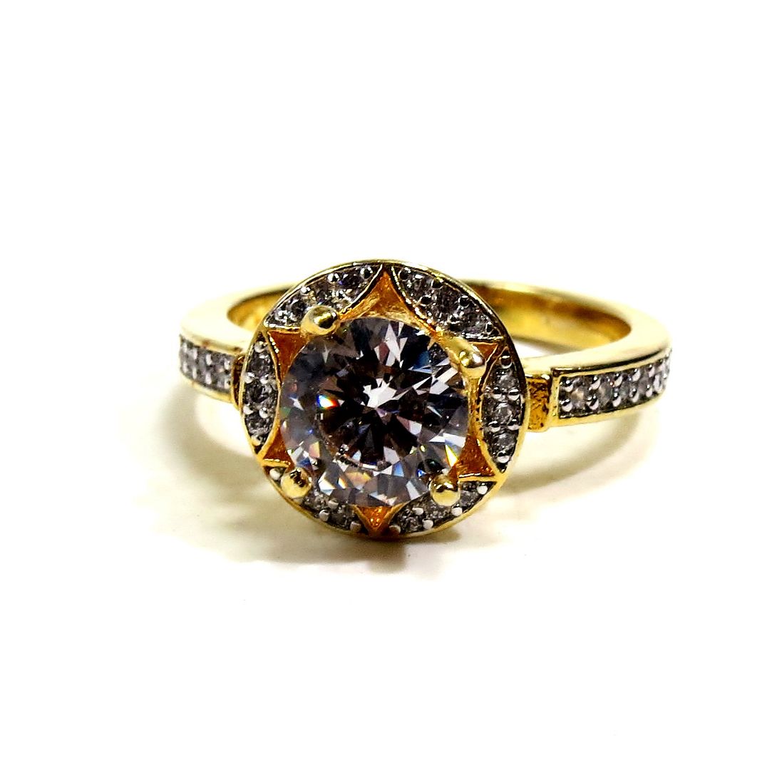 Jewelshingar Jewellery American Diamond Clear Colour Size 11 Gold Plated Ring For Girls ( 93343RIN )
