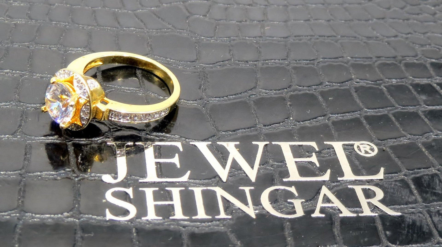 Jewelshingar Jewellery American Diamond Clear Colour Size 11 Gold Plated Ring For Girls ( 93343RIN )