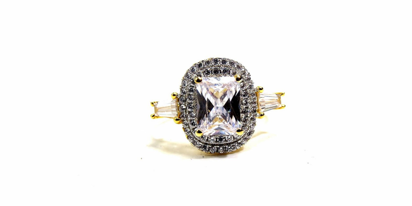 Jewelshingar Jewellery American Diamond Clear Colour Size 15 Gold Plated Ring For Girls ( 93348RIN )