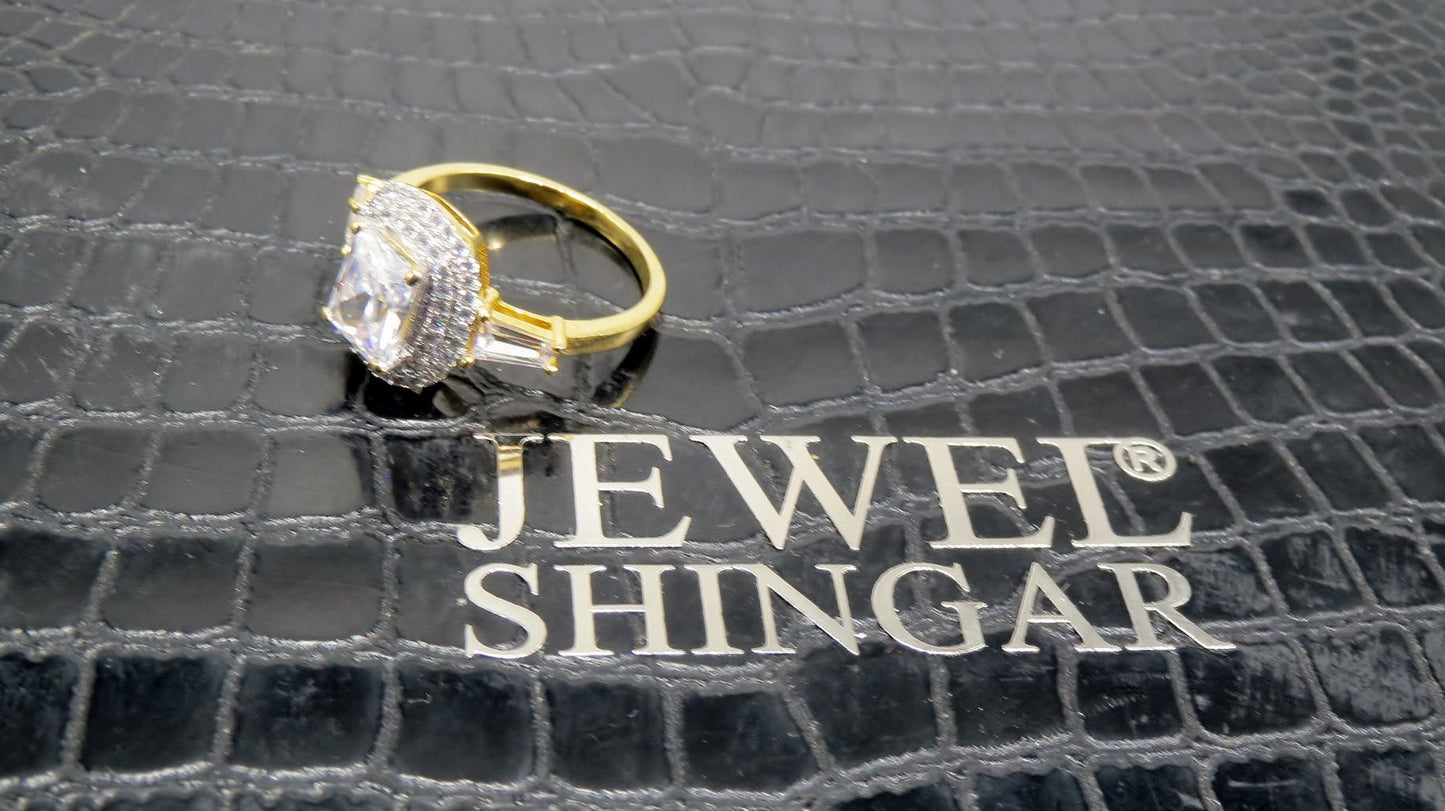 Jewelshingar Jewellery American Diamond Clear Colour Size 15 Gold Plated Ring For Girls ( 93348RIN )