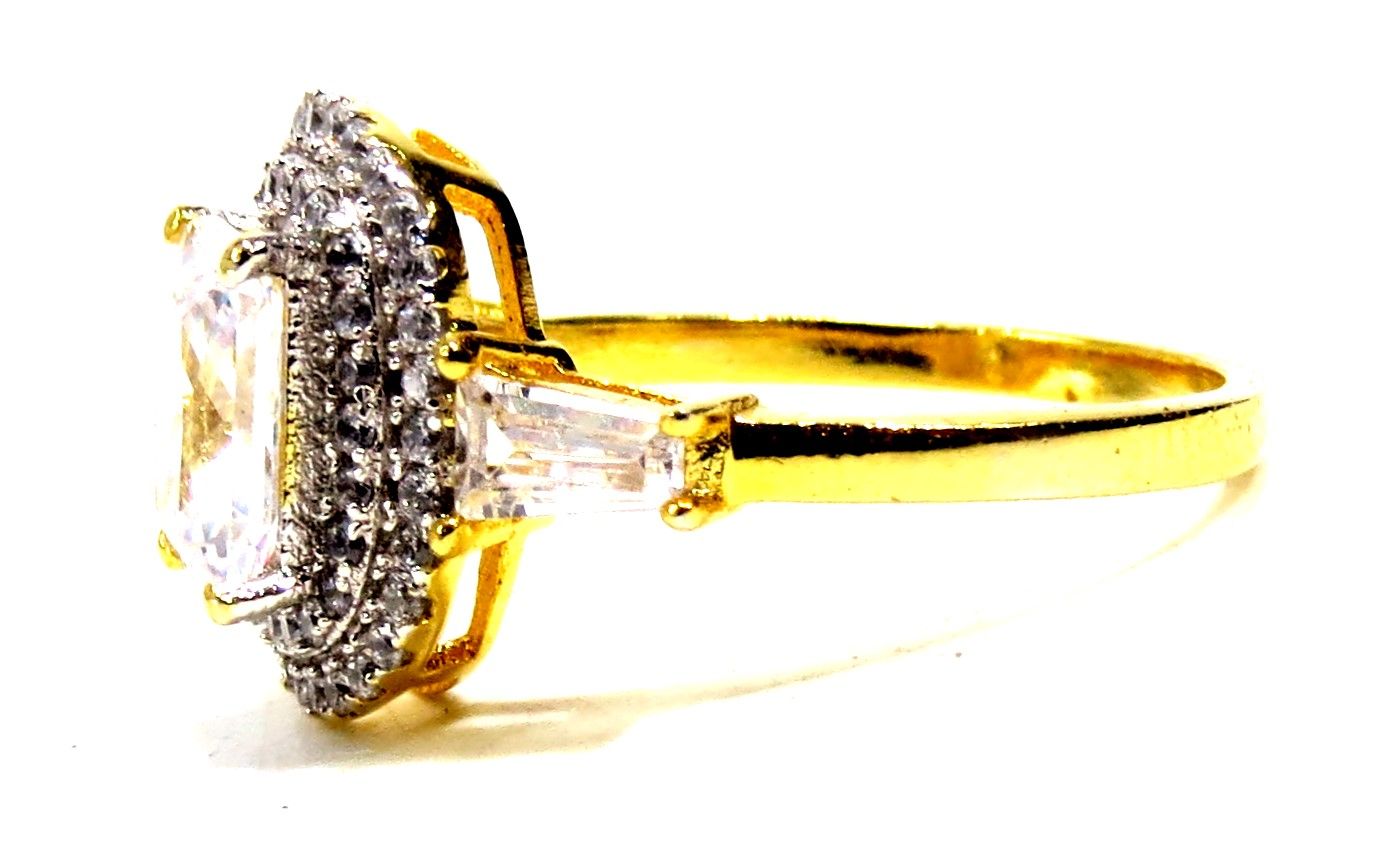 Jewelshingar Jewellery American Diamond Clear Colour Size 15 Gold Plated Ring For Girls ( 93348RIN )