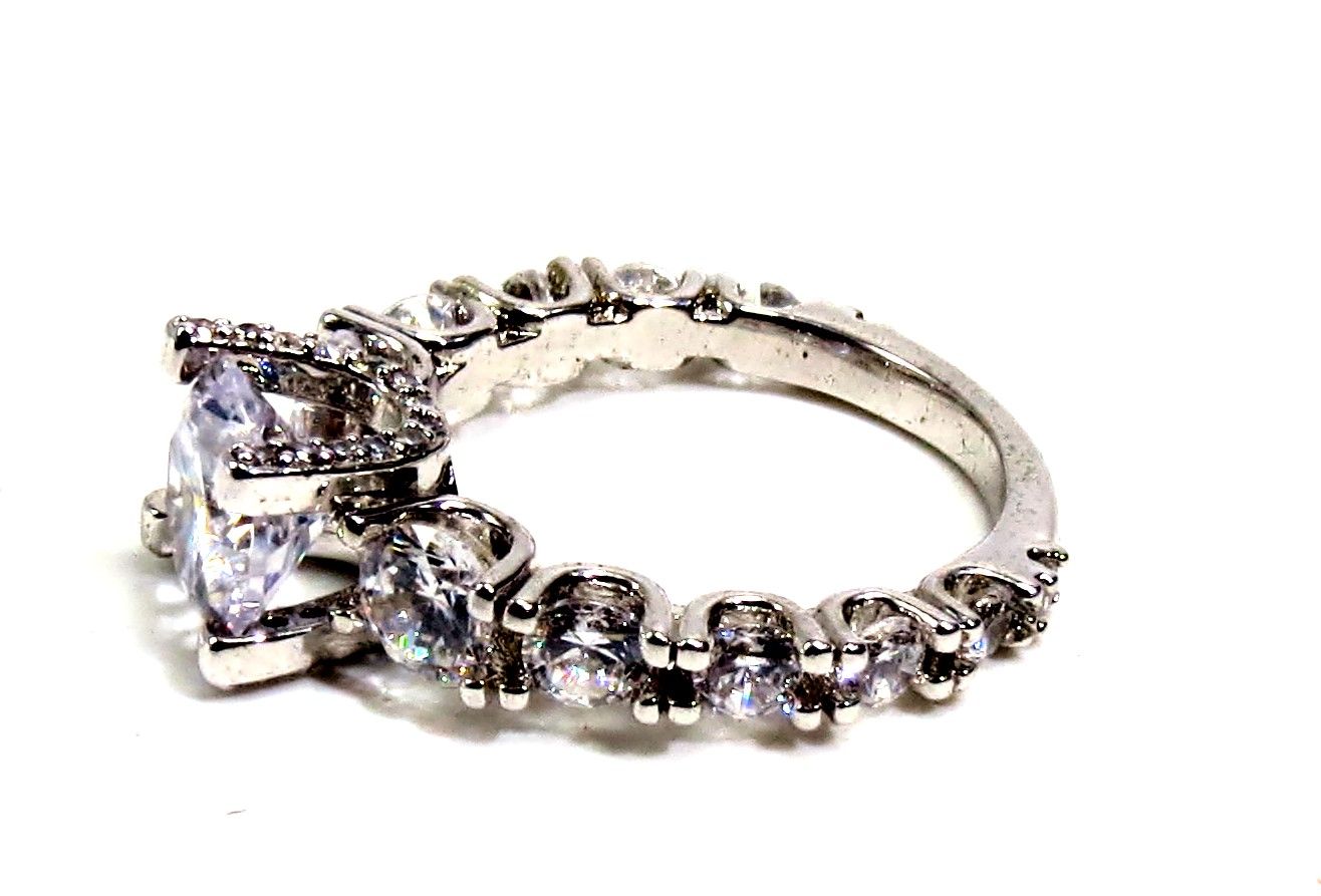 Jewelshingar Jewellery American Diamond Clear Colour Size 12 Silver Plated Ring For Girls ( 93353RIN )