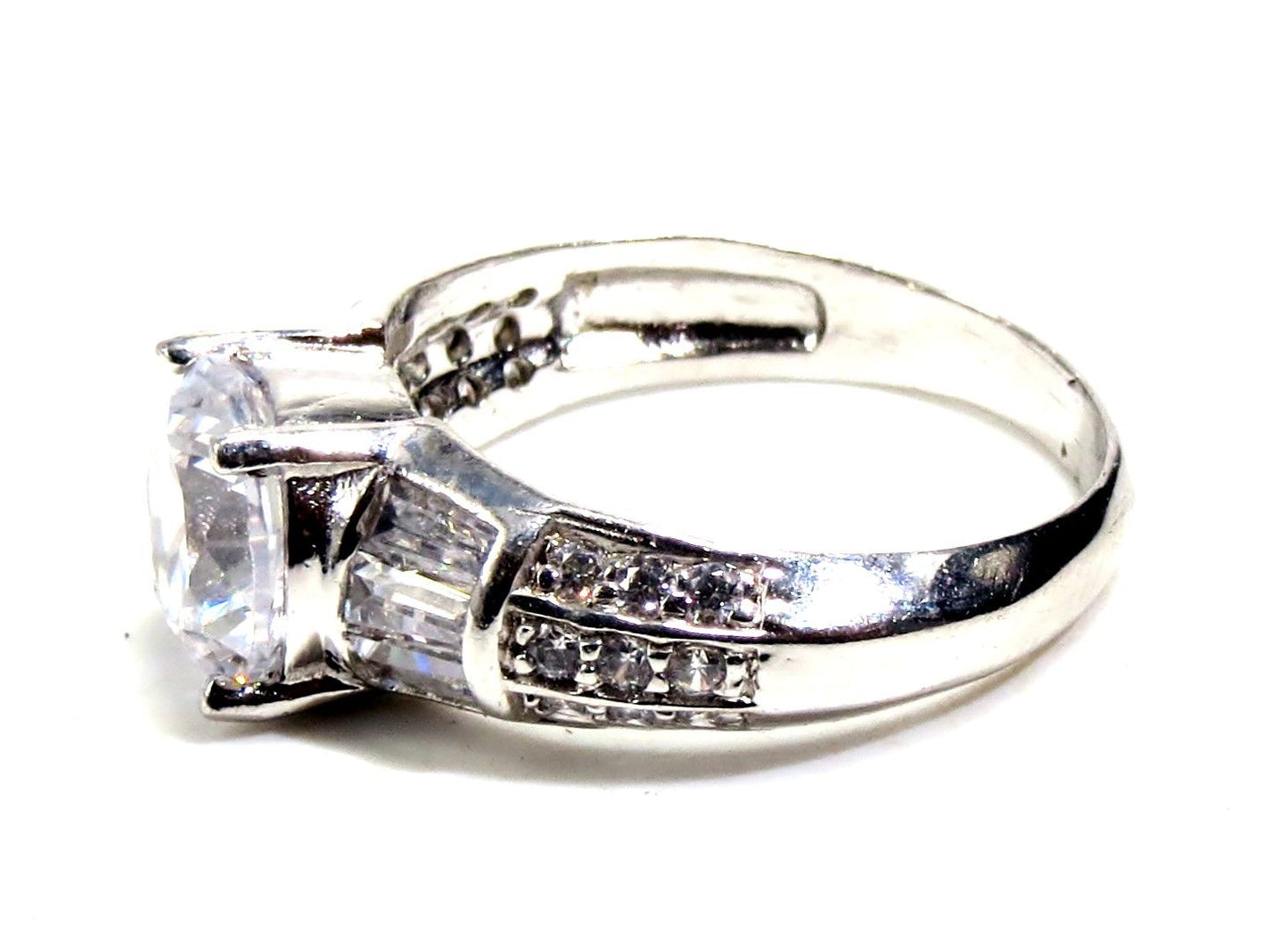 Jewelshingar Jewellery American Diamond Clear Colour Size 17 Silver Plated Ring For Girls ( 93362RIN )