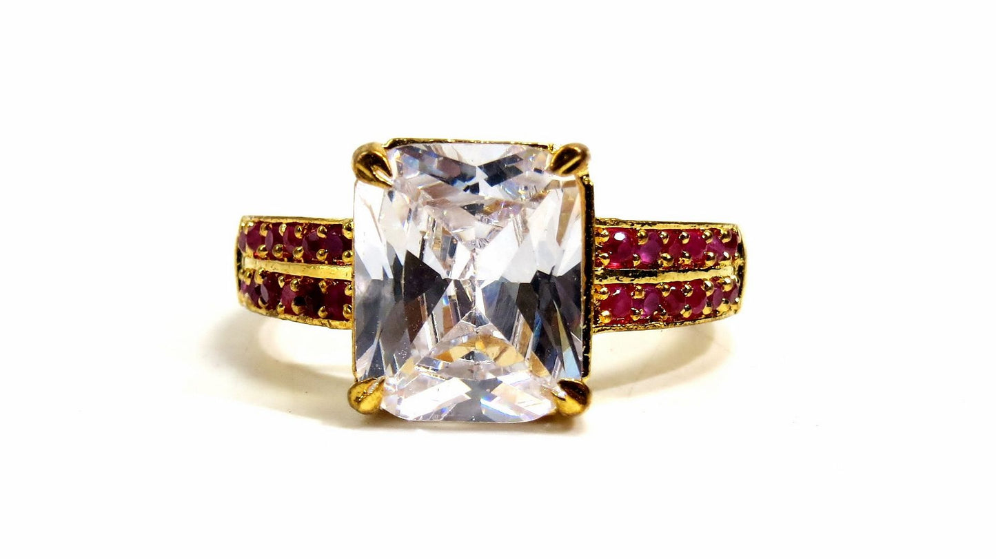 Jewelshingar Jewellery American Diamond Red Colour Size 19 Gold Plated Ring For Girls ( 93404RIN )