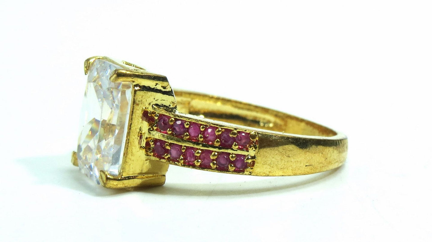 Jewelshingar Jewellery American Diamond Red Colour Size 19 Gold Plated Ring For Girls ( 93404RIN )