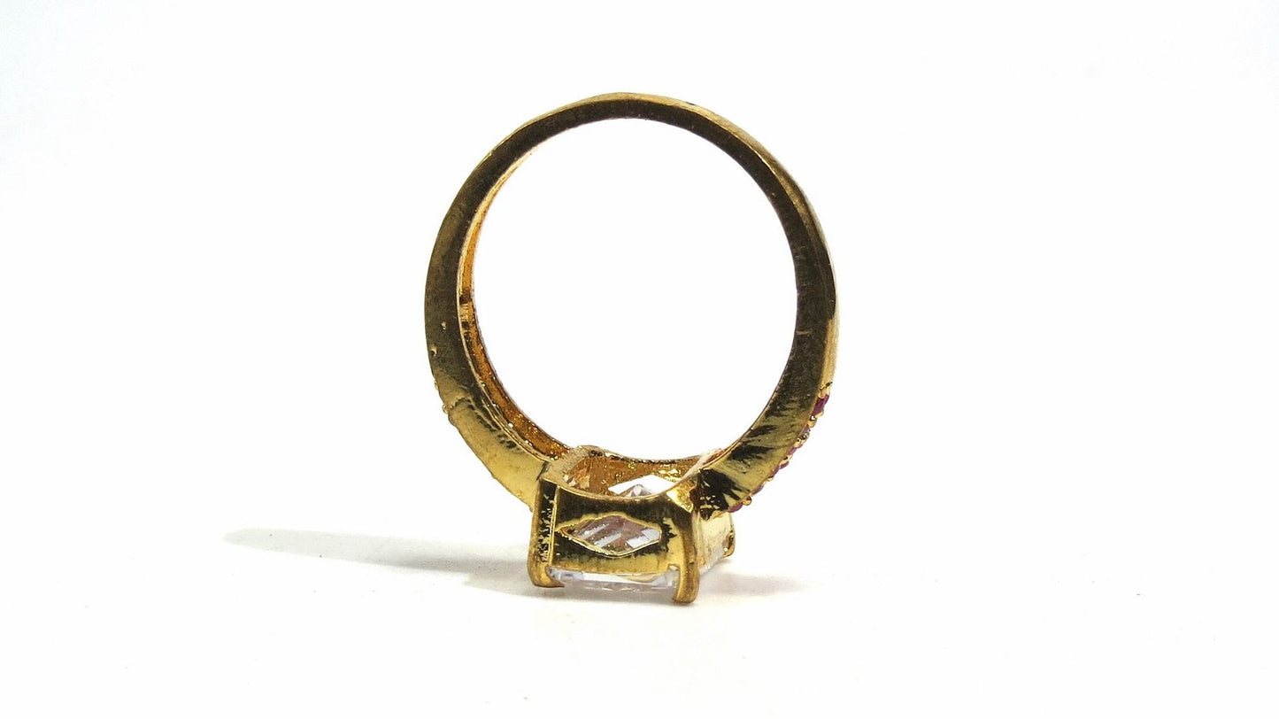 Jewelshingar Jewellery American Diamond Red Colour Size 19 Gold Plated Ring For Girls ( 93404RIN )