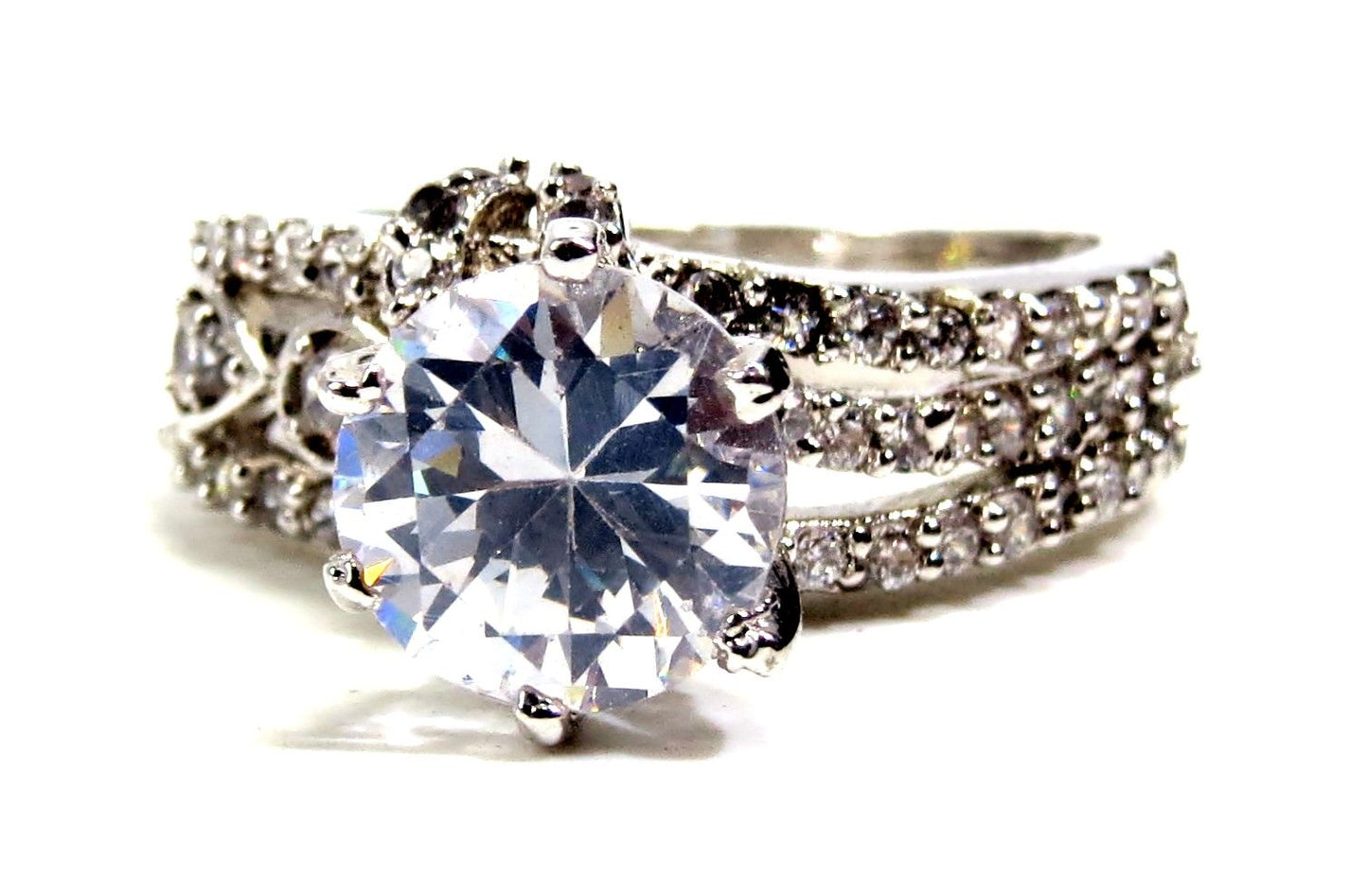Jewelshingar Jewellery American Diamond Clear Colour Size 15 Silver Plated Ring For Girls ( 93424RIN )