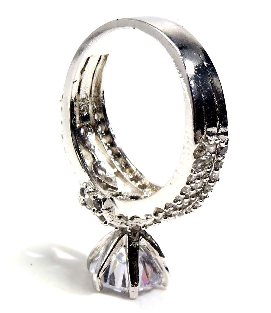 Jewelshingar Jewellery American Diamond Clear Colour Size 15 Silver Plated Ring For Girls ( 93424RIN )