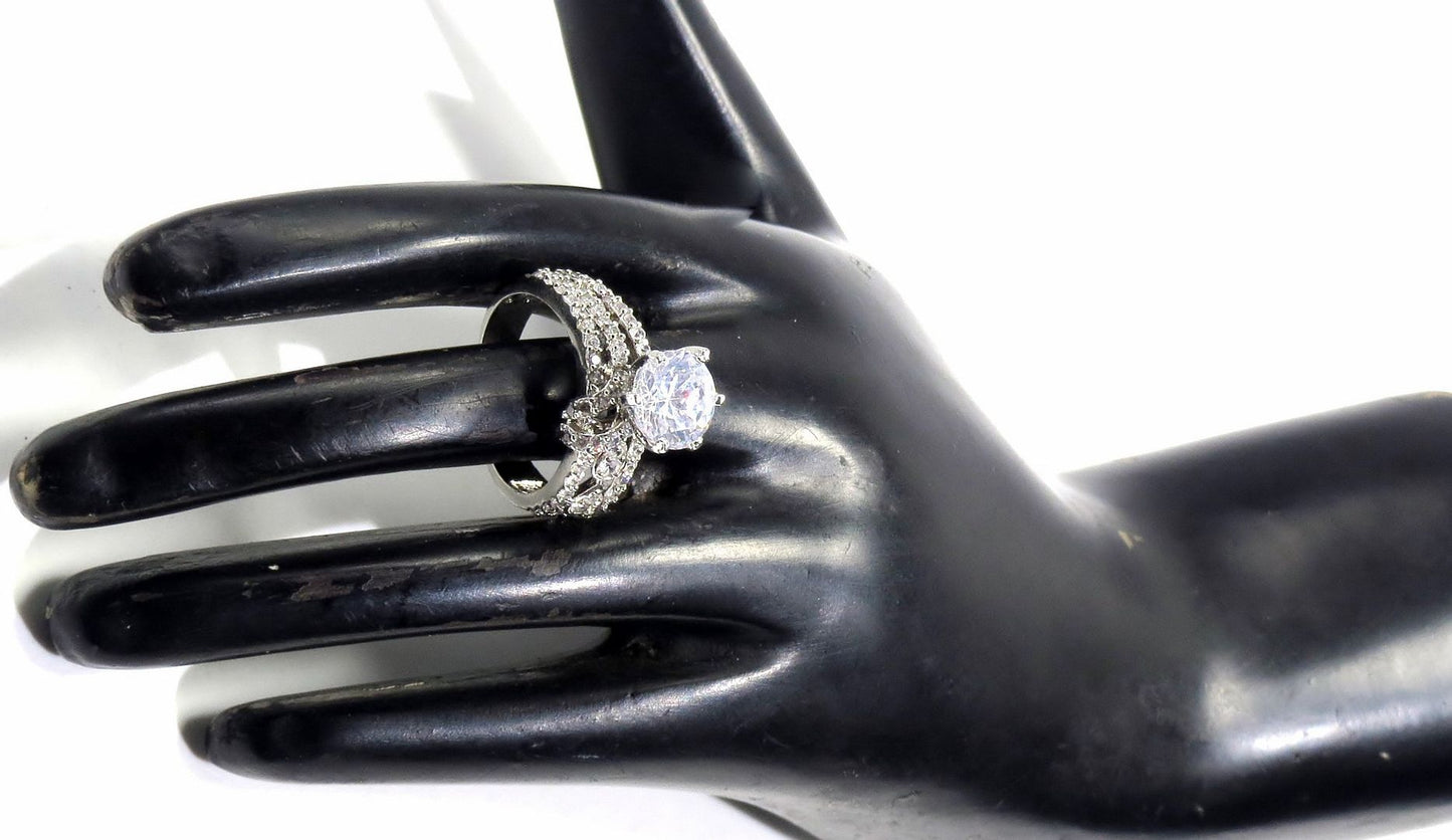 Jewelshingar Jewellery American Diamond Clear Colour Size 15 Silver Plated Ring For Girls ( 93424RIN )