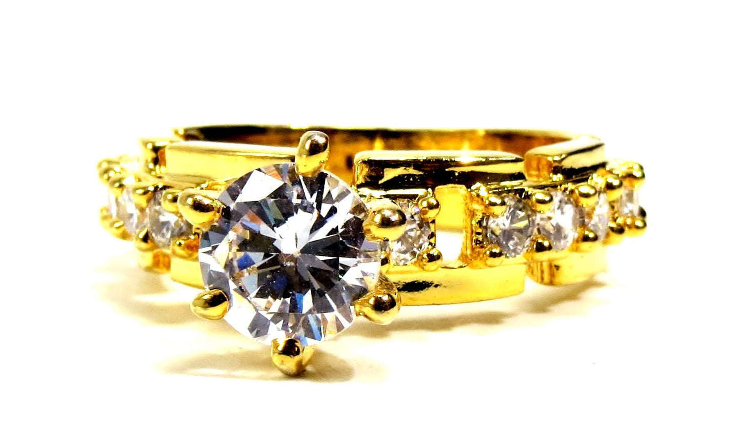Jewelshingar Jewellery American Diamond Clear Colour Size 15 Gold Plated Ring For Girls ( 93429RIN )