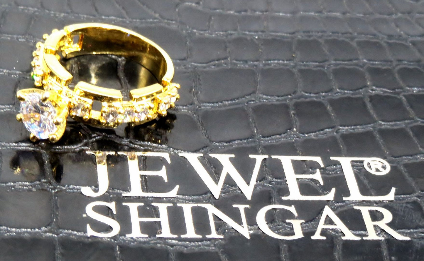 Jewelshingar Jewellery American Diamond Clear Colour Size 15 Gold Plated Ring For Girls ( 93429RIN )