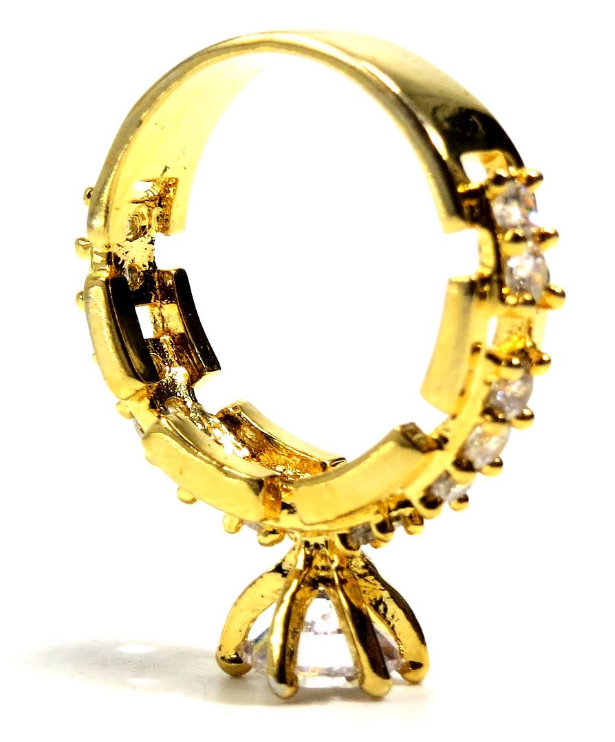 Jewelshingar Jewellery American Diamond Clear Colour Size 15 Gold Plated Ring For Girls ( 93429RIN )