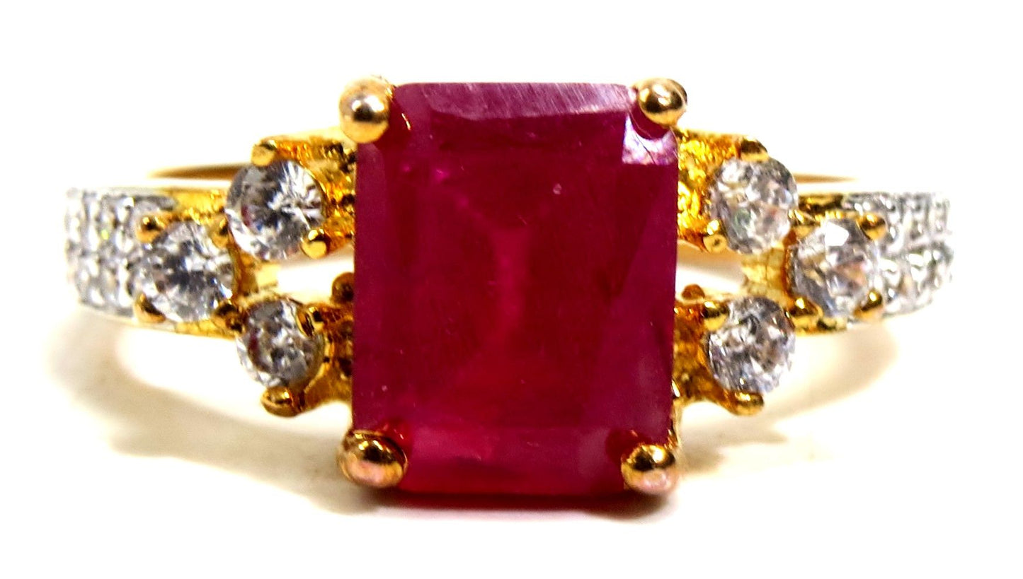 Jewelshingar Jewellery American Diamond Red Colour Size 16 Gold Plated Ring For Girls ( 93434RIN )