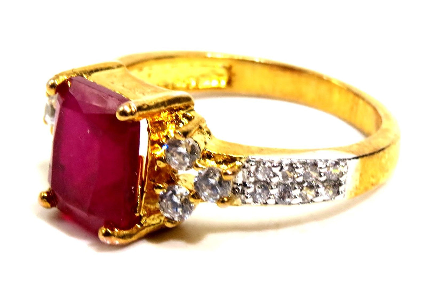 Jewelshingar Jewellery American Diamond Red Colour Size 16 Gold Plated Ring For Girls ( 93434RIN )