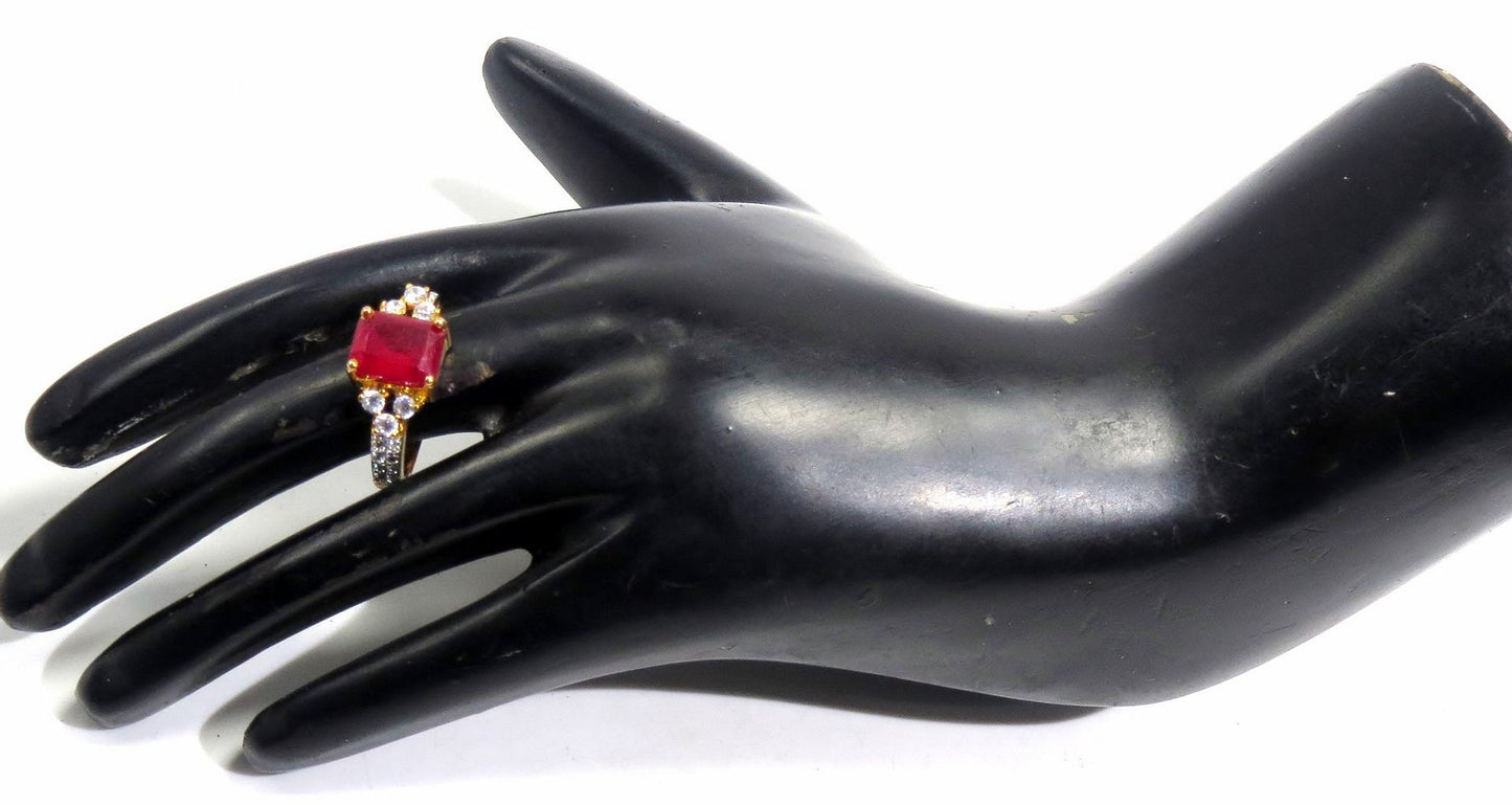 Jewelshingar Jewellery American Diamond Red Colour Size 16 Gold Plated Ring For Girls ( 93434RIN )
