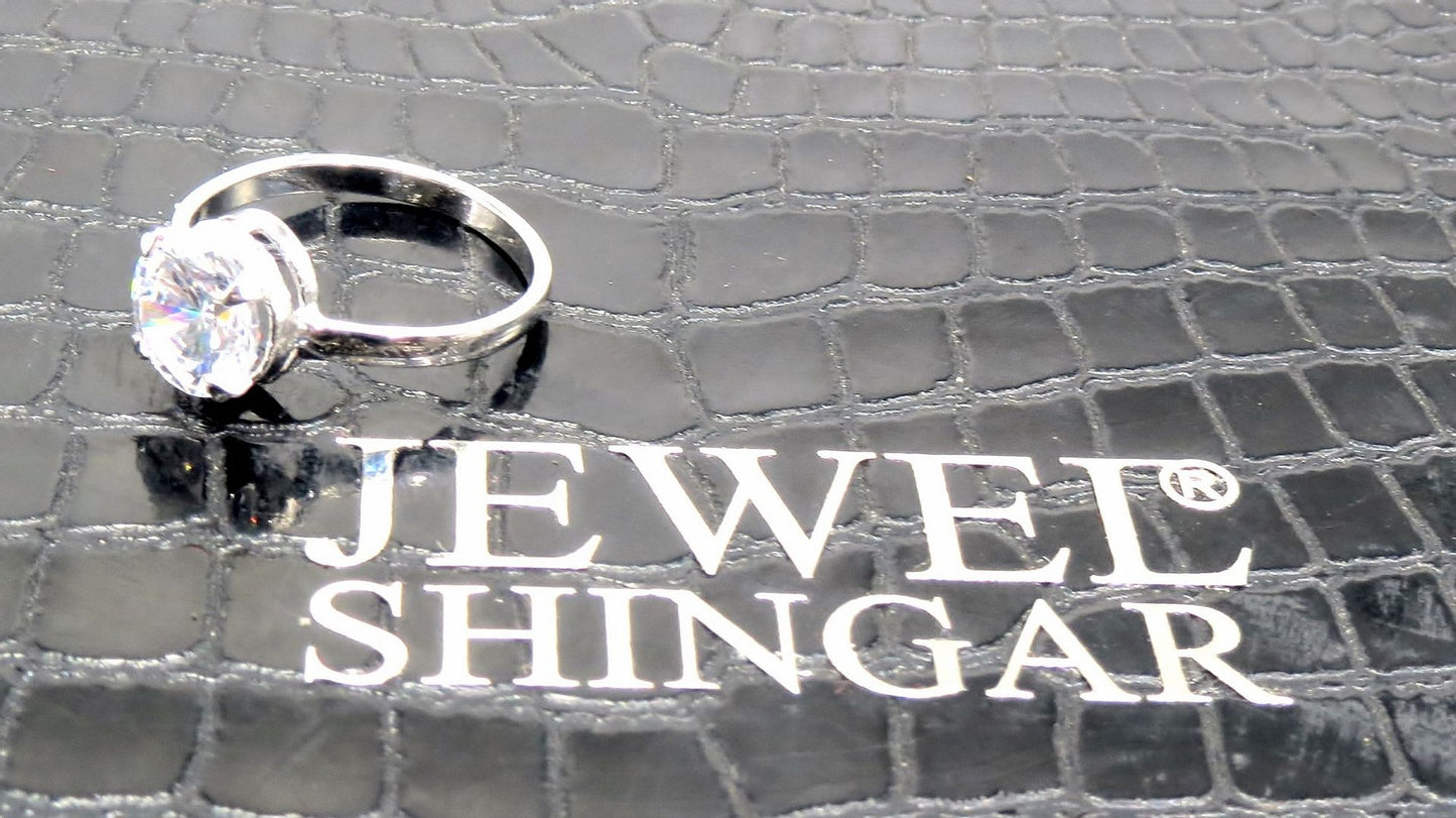 Jewelshingar Jewellery American Diamond Clear Colour Size 16 Silver Plated Ring For Girls ( 93449RIN )