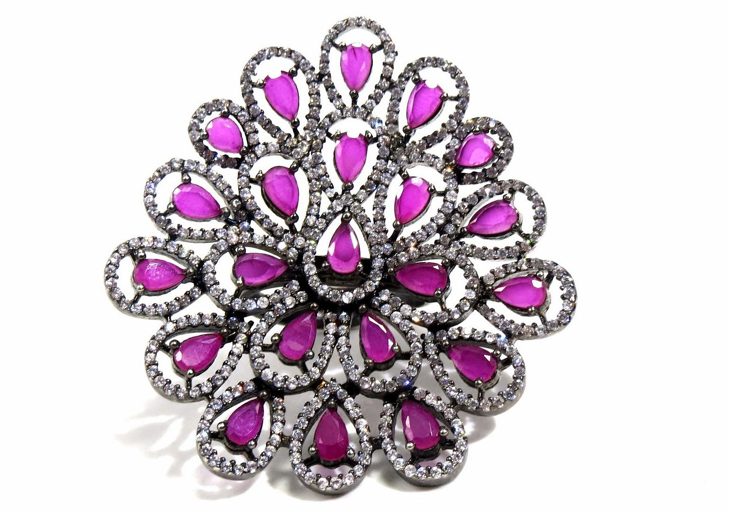Jewelshingar Jewellery American Diamond Red Colour Size Freesize Victorian Plated Ring For Girls ( 93480FSR )