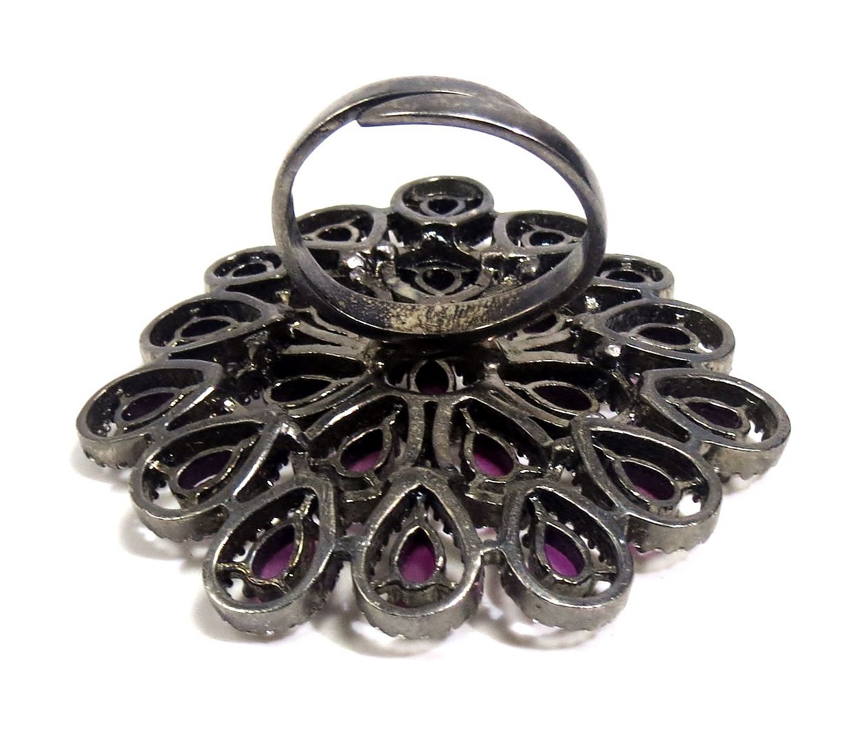 Jewelshingar Jewellery American Diamond Red Colour Size Freesize Victorian Plated Ring For Girls ( 93480FSR )