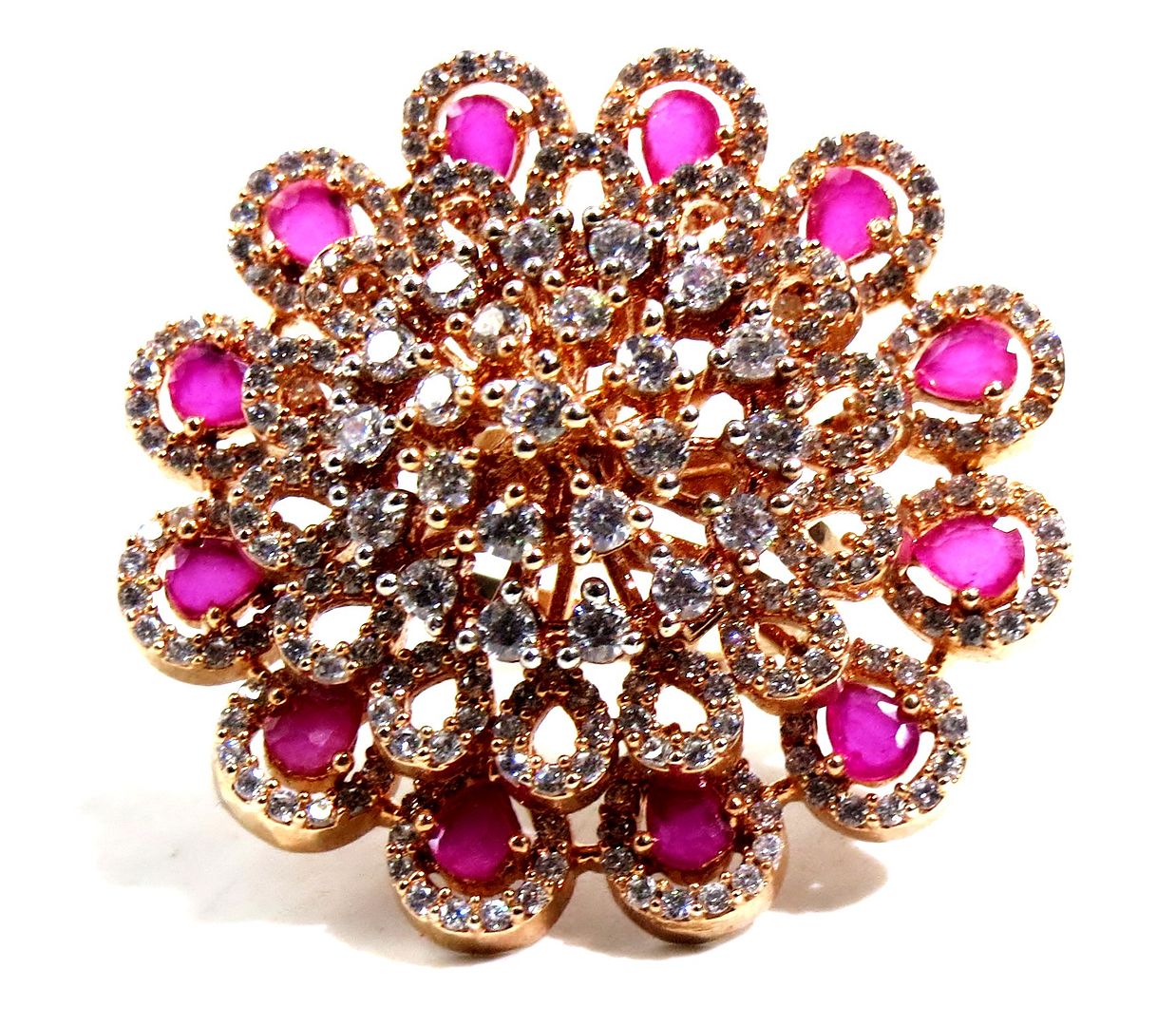 Jewelshingar Jewellery American Diamond Red Colour Size Freesize Gold Plated Ring For Girls ( 93499FSR )