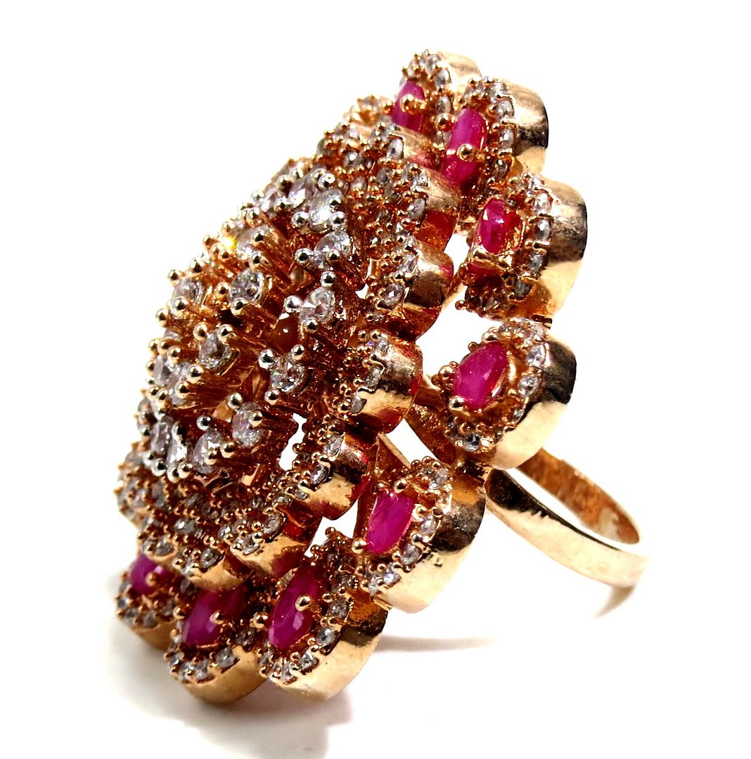 Jewelshingar Jewellery American Diamond Red Colour Size Freesize Gold Plated Ring For Girls ( 93499FSR )