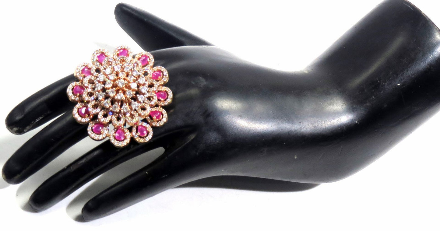 Jewelshingar Jewellery American Diamond Red Colour Size Freesize Gold Plated Ring For Girls ( 93499FSR )