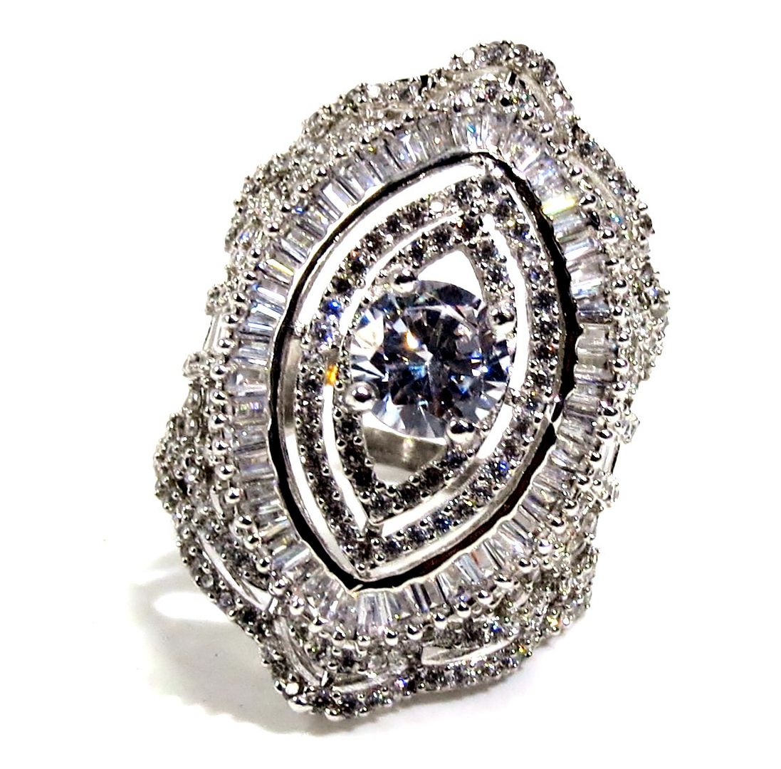 Jewelshingar Jewellery American Diamond Clear Colour Size Freesize Silver Plated Ring For Girls ( 93504FSR )