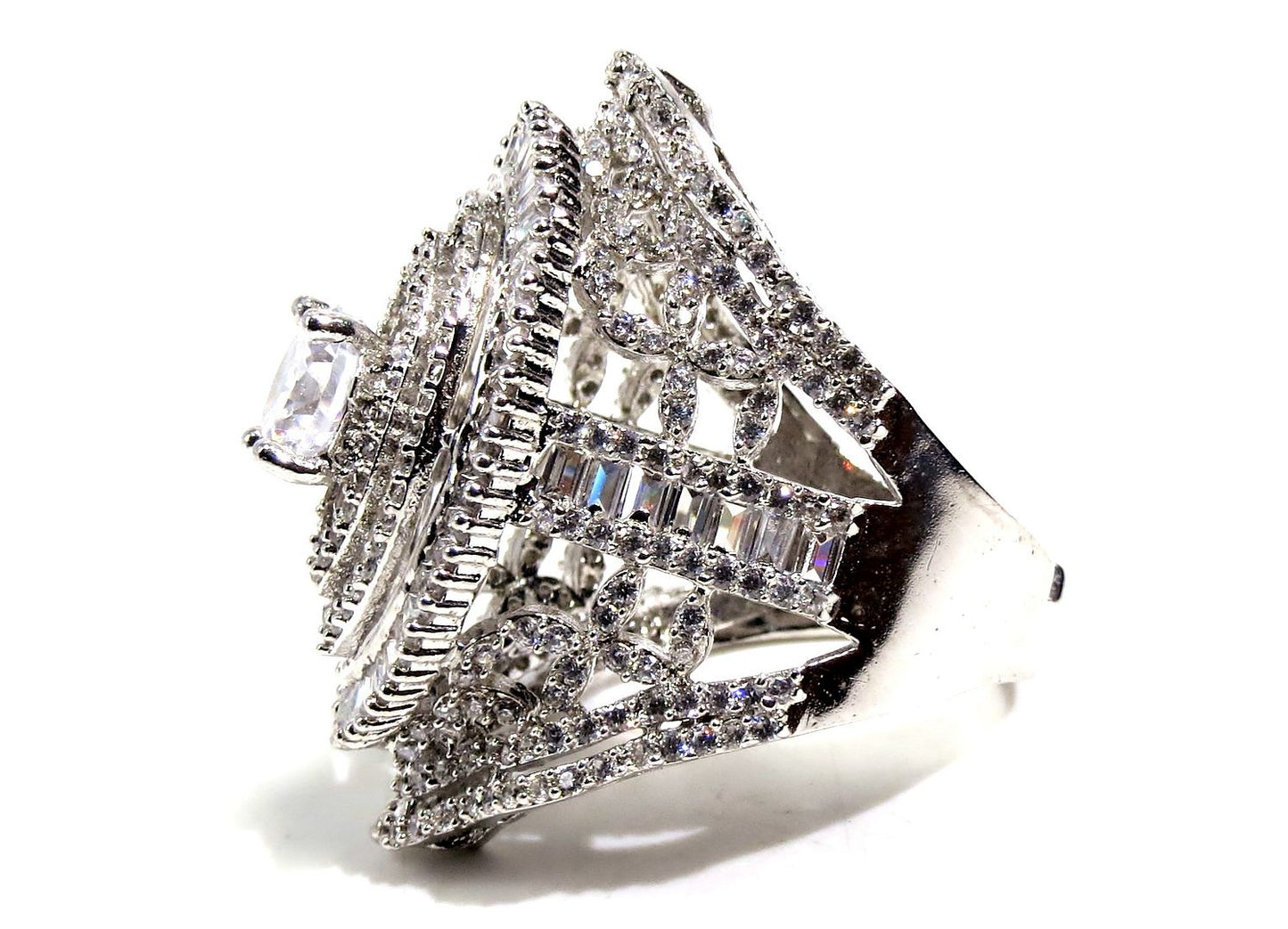 Jewelshingar Jewellery American Diamond Clear Colour Size Freesize Silver Plated Ring For Girls ( 93504FSR )