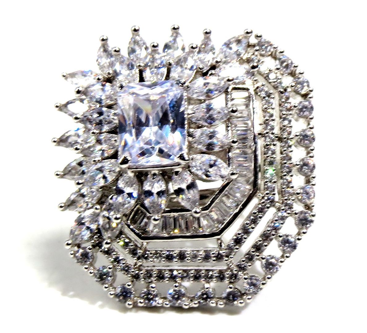 Jewelshingar Jewellery American Diamond Clear Colour Size Freesize Silver Plated Ring For Girls ( 93514FSR )