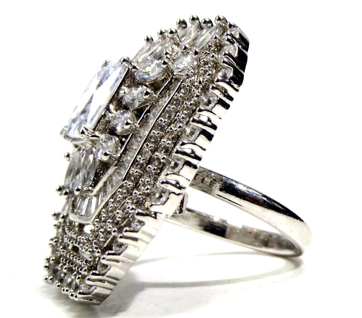 Jewelshingar Jewellery American Diamond Clear Colour Size Freesize Silver Plated Ring For Girls ( 93514FSR )