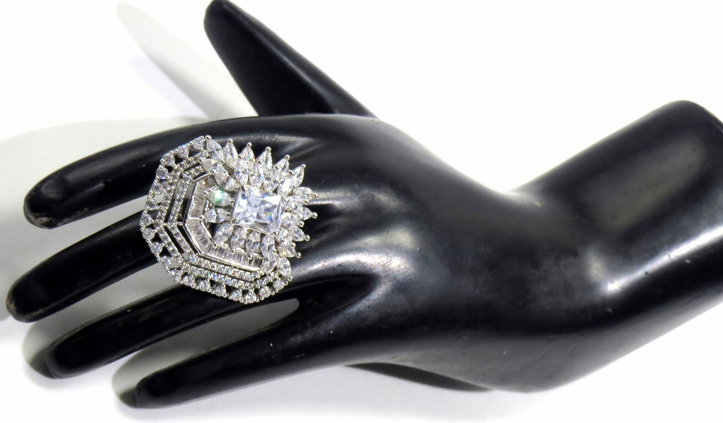 Jewelshingar Jewellery American Diamond Clear Colour Size Freesize Silver Plated Ring For Girls ( 93514FSR )