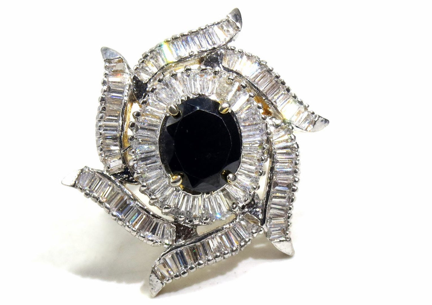 Jewelshingar Jewellery American Diamond Black Colour Size Freesize Gold Plated Ring For Girls ( 93519FSR )