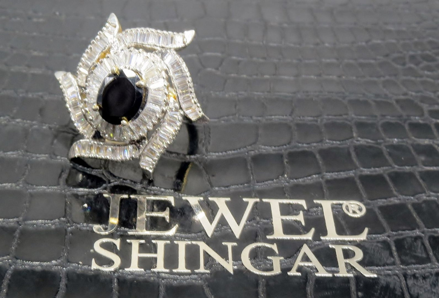 Jewelshingar Jewellery American Diamond Black Colour Size Freesize Gold Plated Ring For Girls ( 93519FSR )