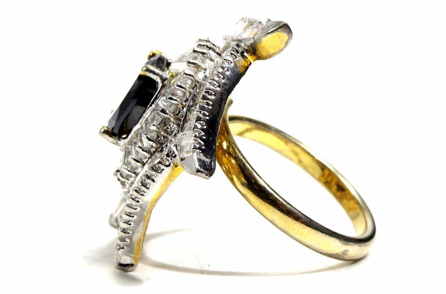 Jewelshingar Jewellery American Diamond Black Colour Size Freesize Gold Plated Ring For Girls ( 93519FSR )