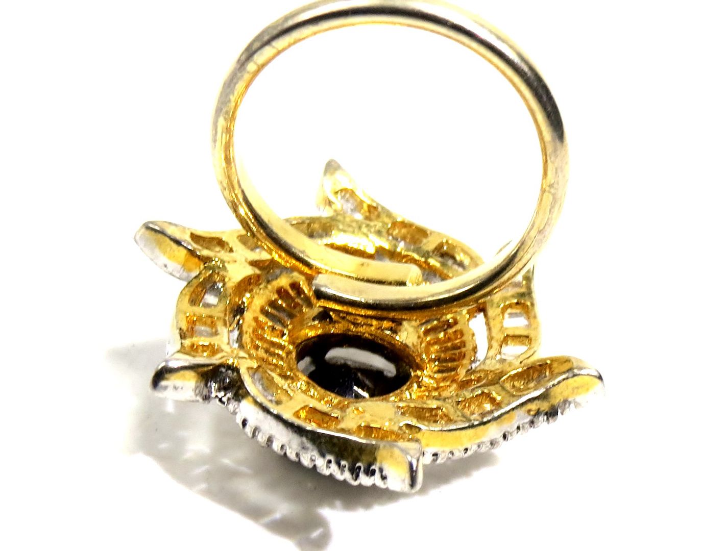 Jewelshingar Jewellery American Diamond Black Colour Size Freesize Gold Plated Ring For Girls ( 93519FSR )