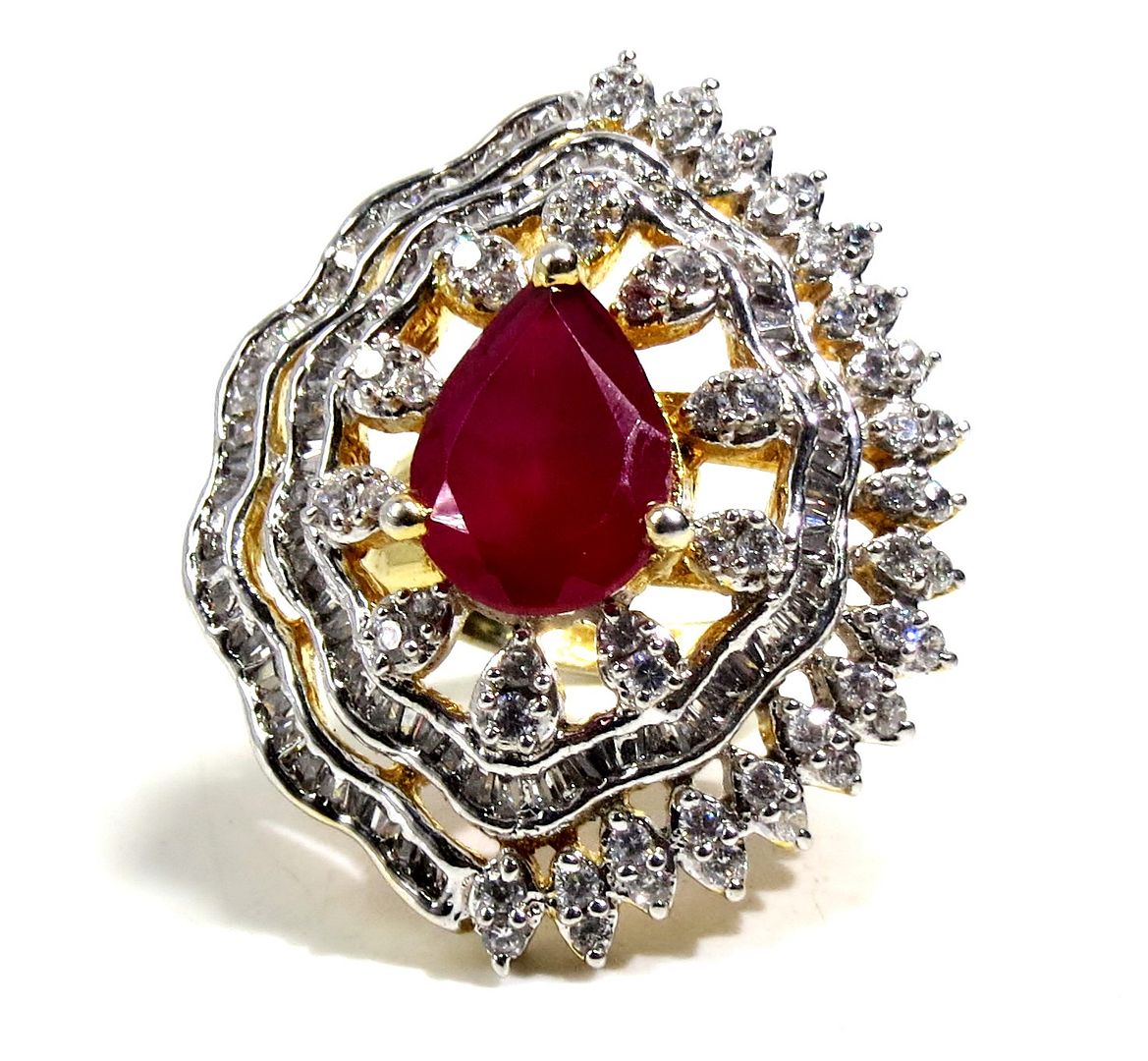 Jewelshingar Jewellery American Diamond Red Colour Size Freesize Gold Plated Ring For Girls ( 93524FSR )