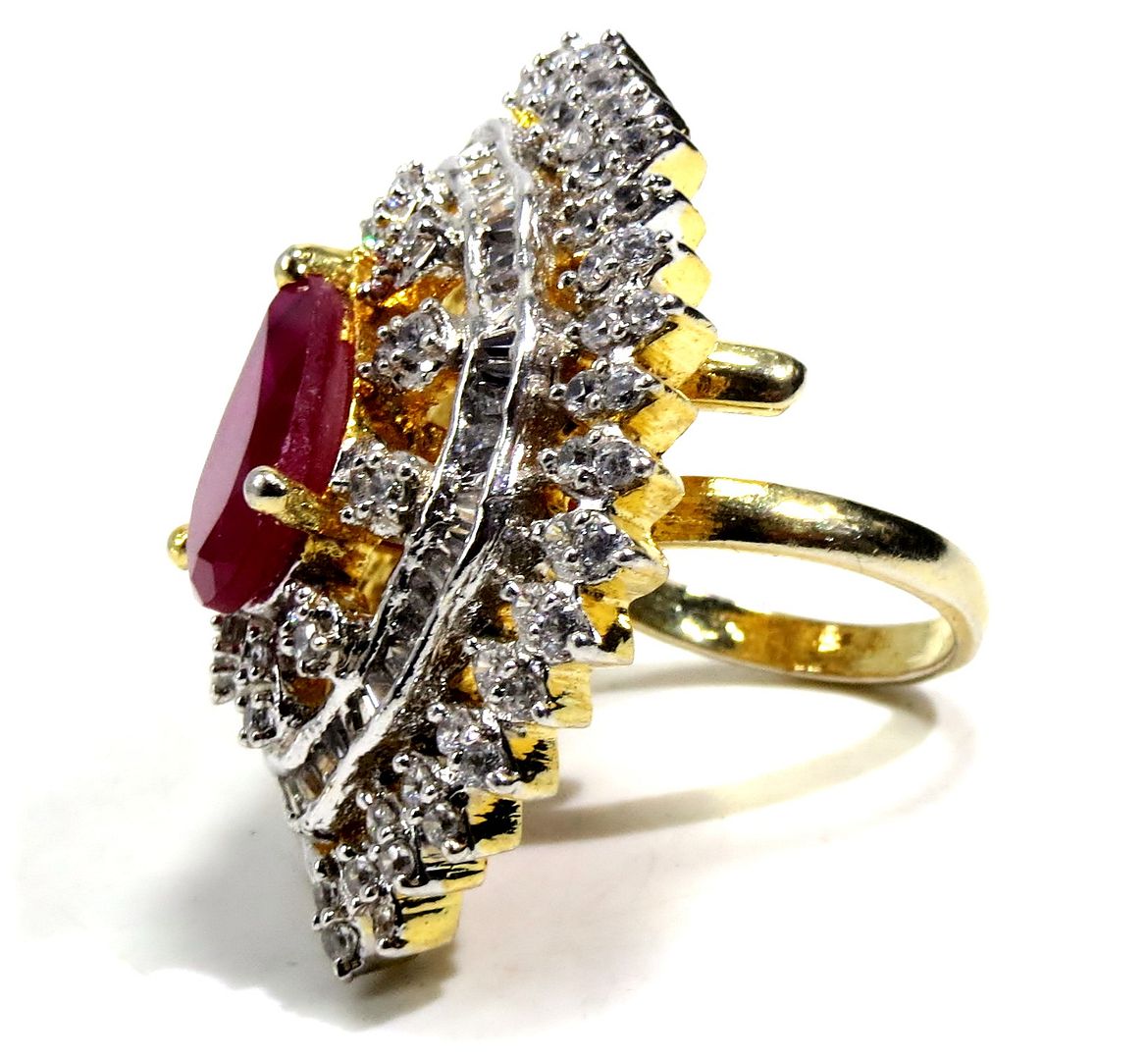 Jewelshingar Jewellery American Diamond Red Colour Size Freesize Gold Plated Ring For Girls ( 93524FSR )