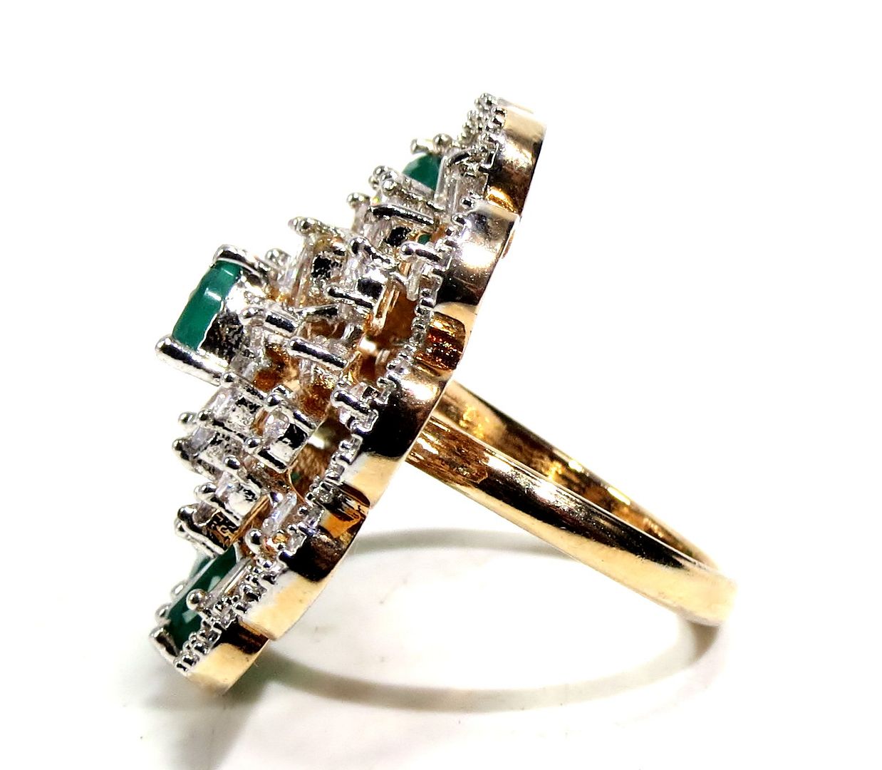 Jewelshingar Jewellery American Diamond Green Colour Size Freesize Gold Plated Ring For Girls ( 93529FSR )