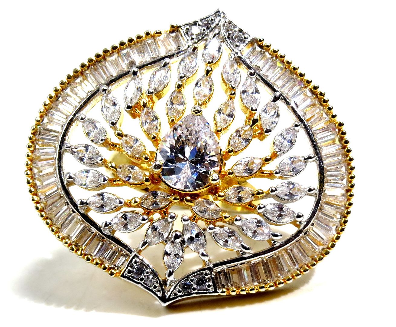 Jewelshingar Jewellery American Diamond Clear Colour Size Freesize Gold Plated Ring For Girls ( 93549FSR )