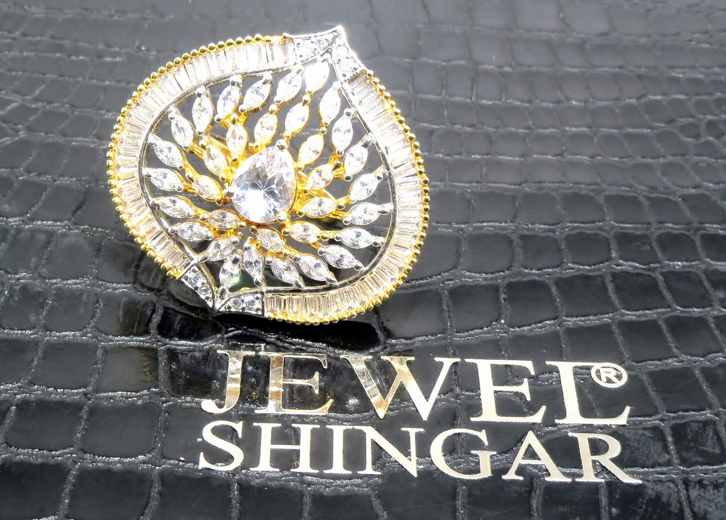 Jewelshingar Jewellery American Diamond Clear Colour Size Freesize Gold Plated Ring For Girls ( 93549FSR )