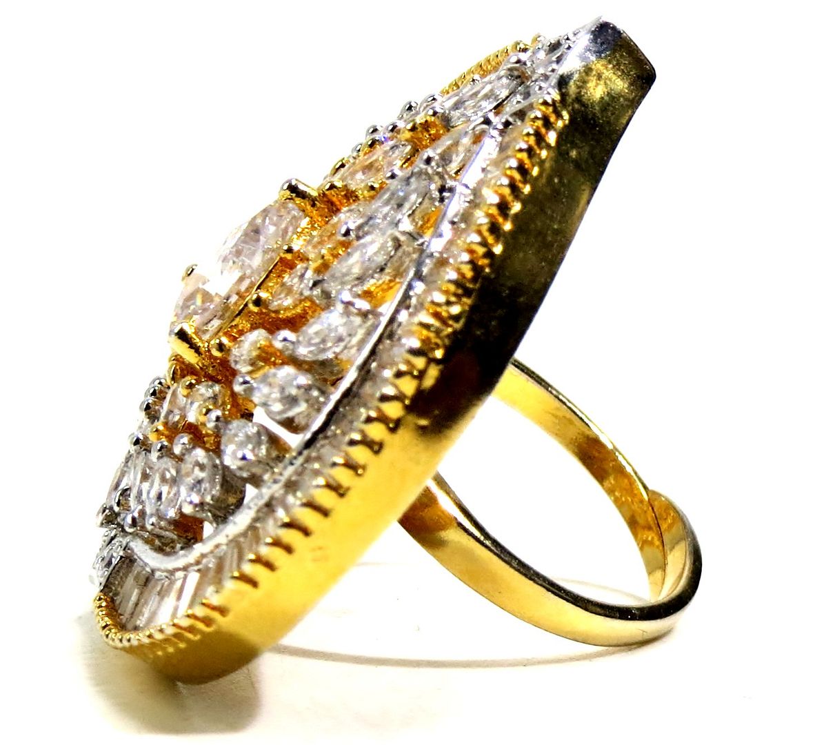 Jewelshingar Jewellery American Diamond Clear Colour Size Freesize Gold Plated Ring For Girls ( 93549FSR )