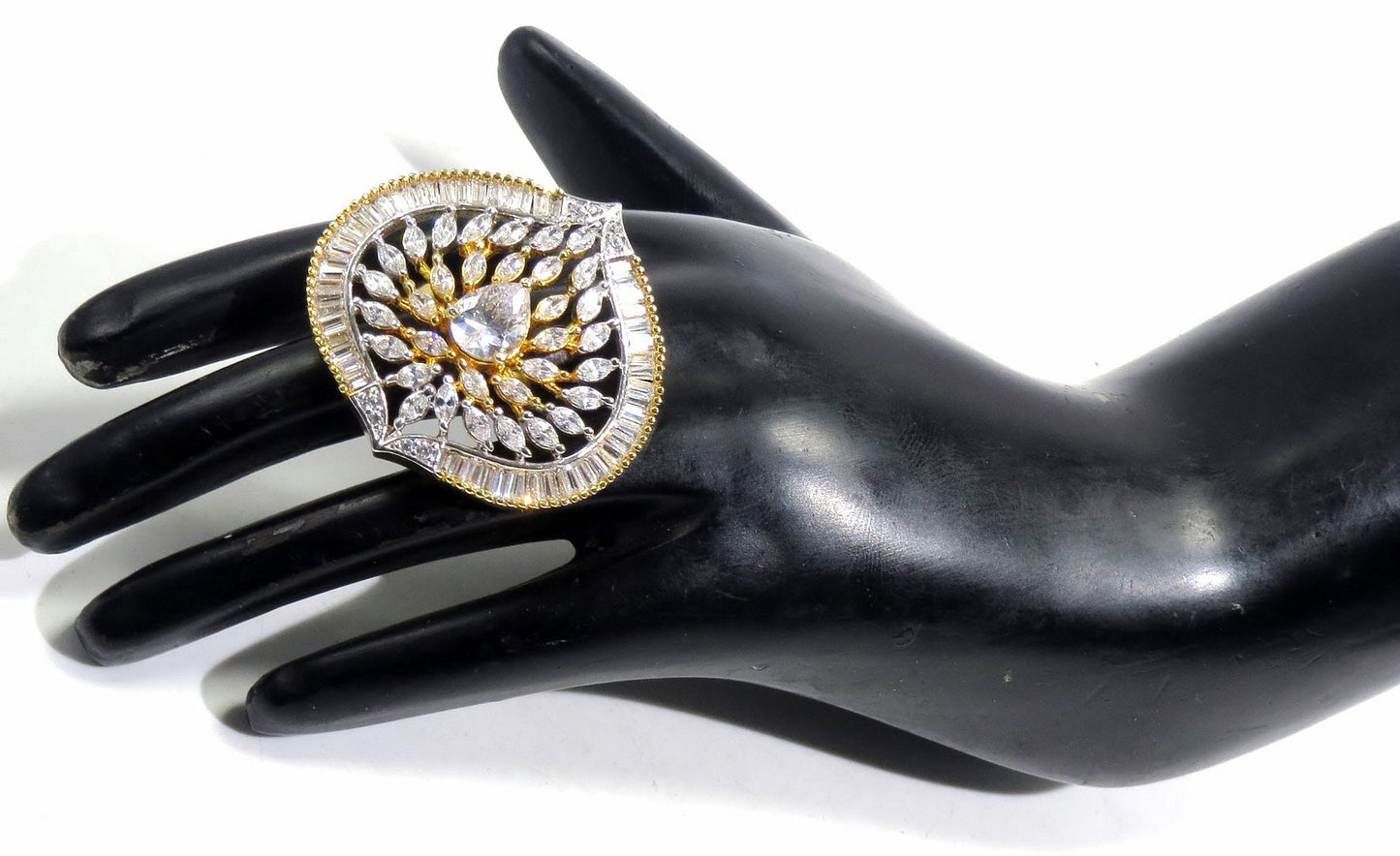 Jewelshingar Jewellery American Diamond Clear Colour Size Freesize Gold Plated Ring For Girls ( 93549FSR )