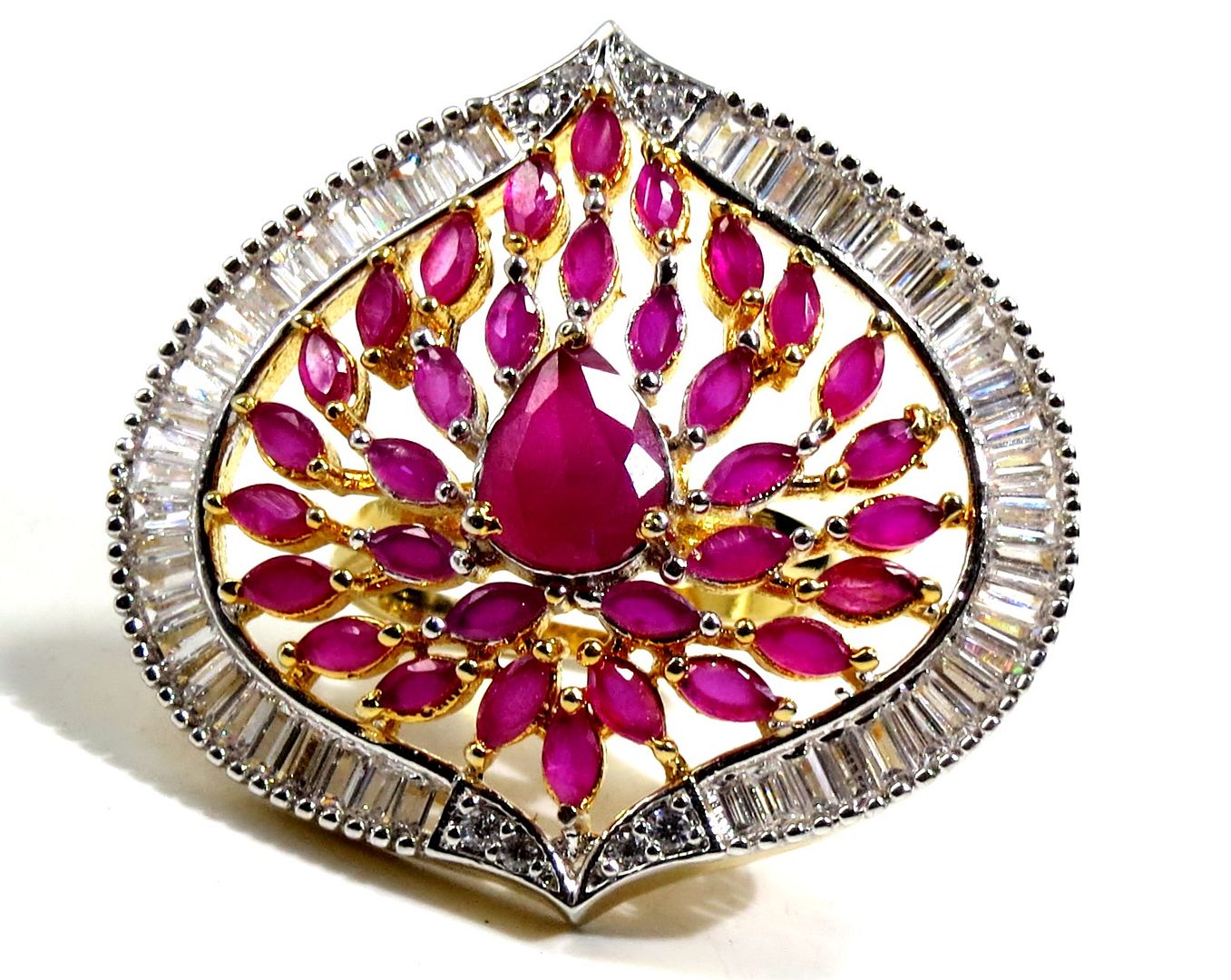 Jewelshingar Jewellery American Diamond Red Colour Size Freesize Gold Plated Ring For Girls ( 93554FSR )
