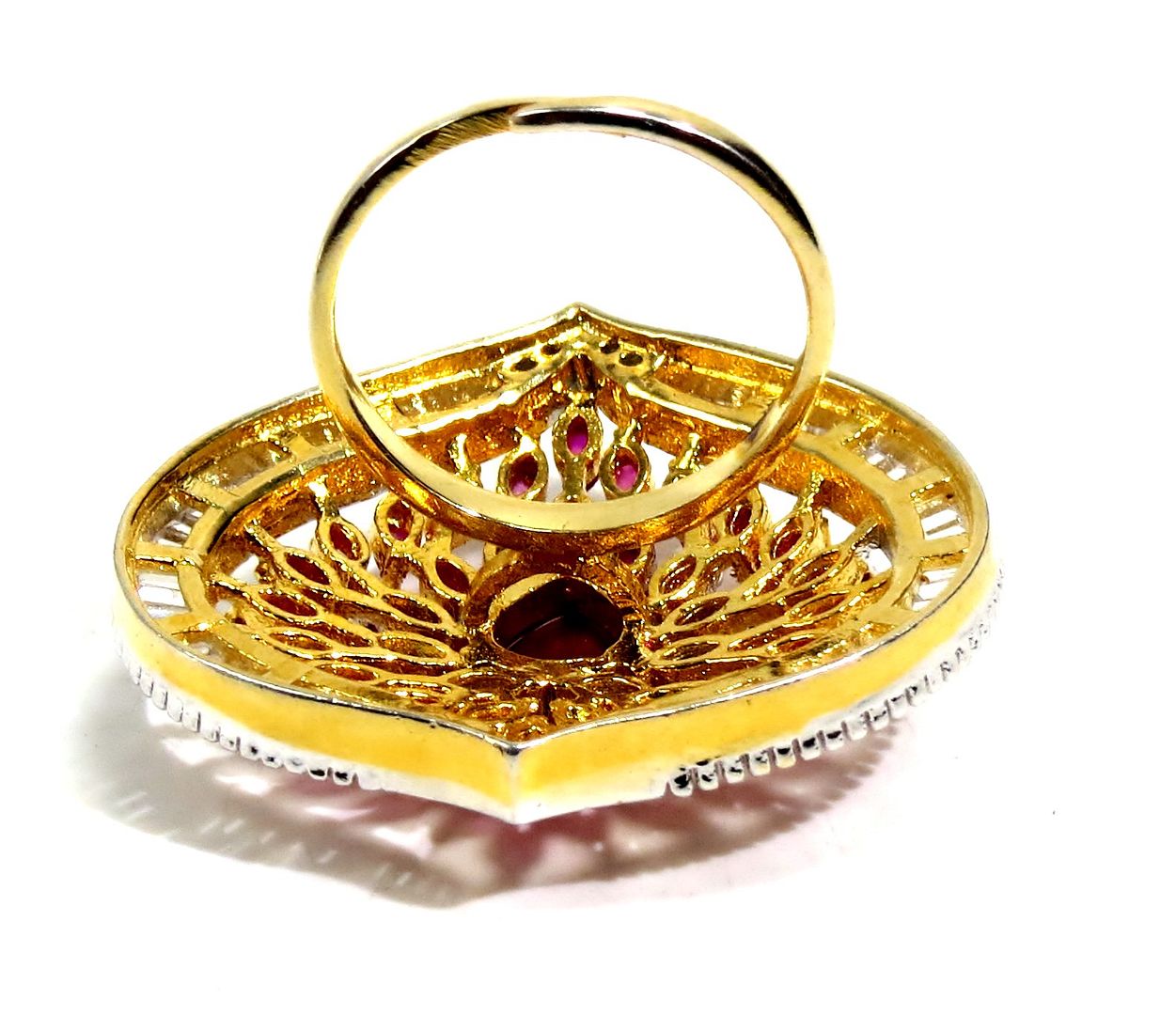 Jewelshingar Jewellery American Diamond Red Colour Size Freesize Gold Plated Ring For Girls ( 93554FSR )