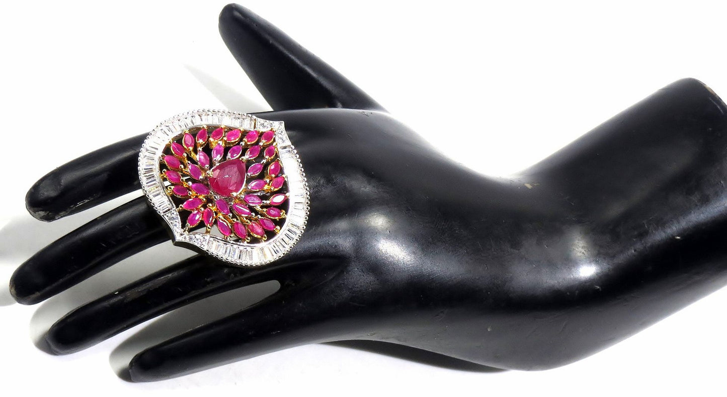 Jewelshingar Jewellery American Diamond Red Colour Size Freesize Gold Plated Ring For Girls ( 93554FSR )