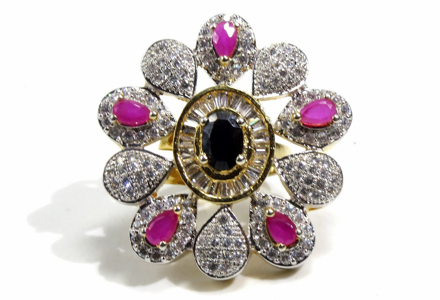 Jewelshingar Jewellery American Diamond Multi Colour Colour Size Freesize Gold Plated Ring For Girls ( 93564FSR )